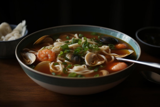 sopa de fideos con mariscos coreana