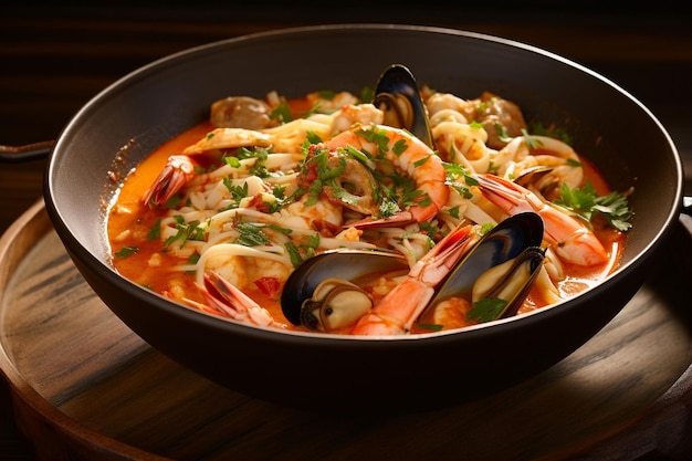 Sopa de fideos picante de mariscos asiáticos