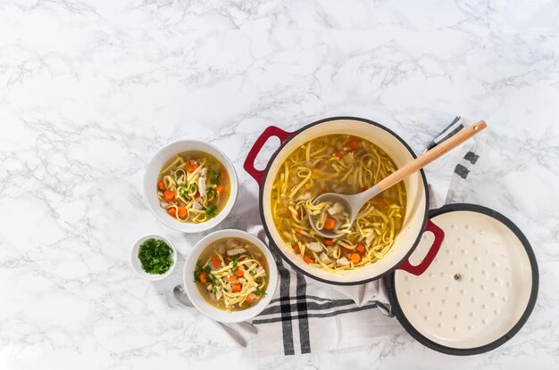 Sopa de fideos con pollo