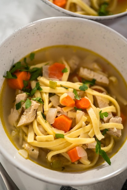 Sopa de fideos con pollo