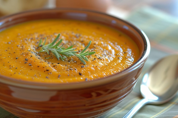 Sopa fresca de zanahoria y jengibre con guarnición de perejil