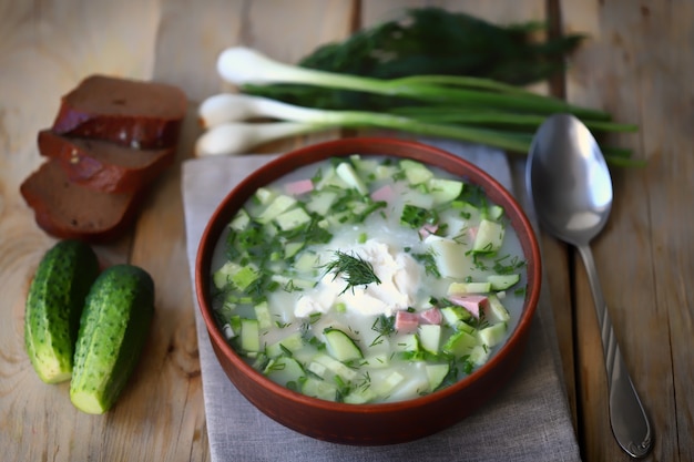 Sopa fria de verão com carne verde e vegetais