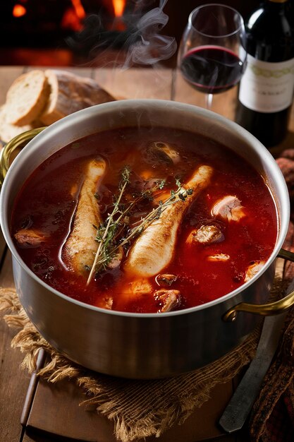 Sopa de ganso con vino rojo y tomillo