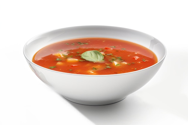 Sopa de gazpacho español tradicional en tazón blanco aislado sobre fondo blanco Ai generativo