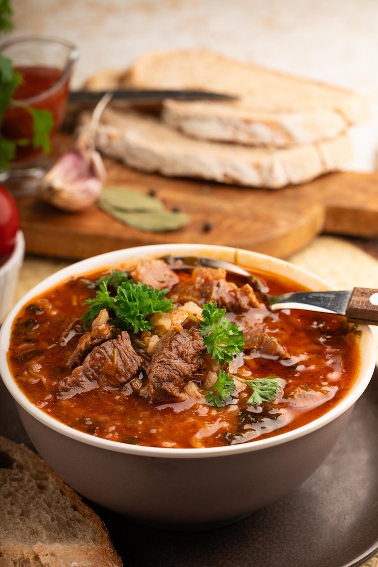 Foto sopa georgiana de kharcho em uma tigela