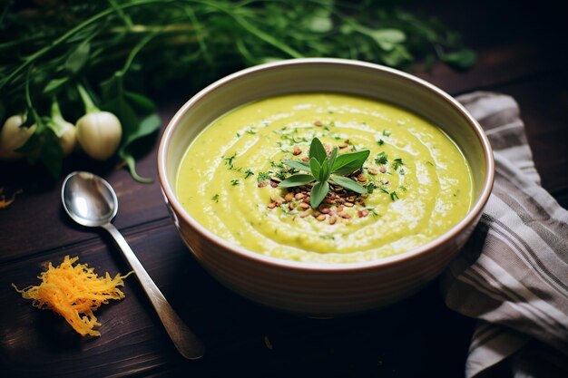 Sopa de guisantes dividida sopa tradicional con jamón y verduras