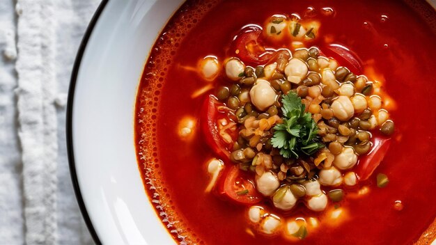 Sopa de harira en cuenco aislada en comida blanca típica marroquí