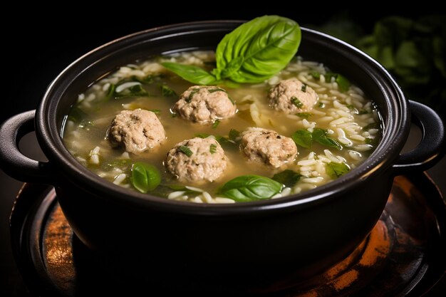 Sopa italiana de bodas con mini albóndigas de carne