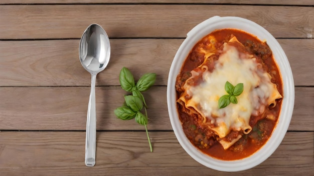 Sopa de lasagna casera italiana con carne molida, pasta de tomate, albahaca, ajo y queso