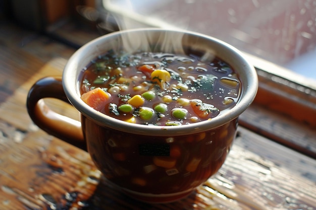 Sopa de maíz saludable y verduras de jardín recién recogidas