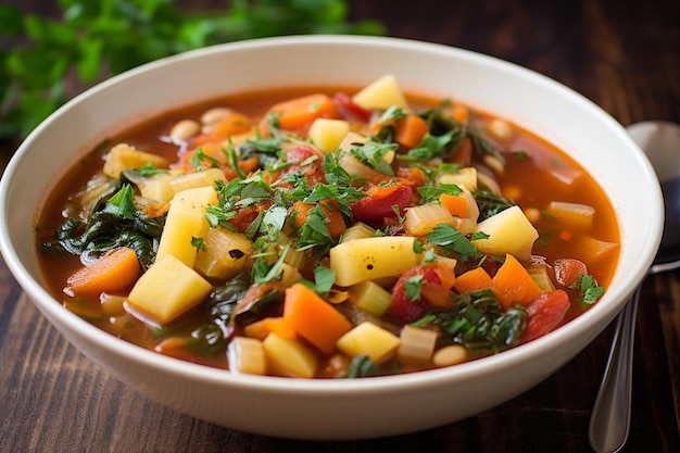 Foto sopa de minestrone vegana y abundante