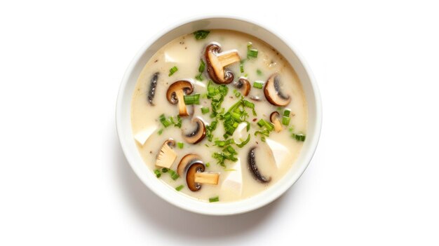 Sopa de miso japonesa en un recipiente blanco sobre la mesa