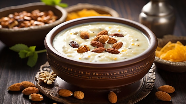 Sopa de nueces en cuenco de cerámica generada por IA