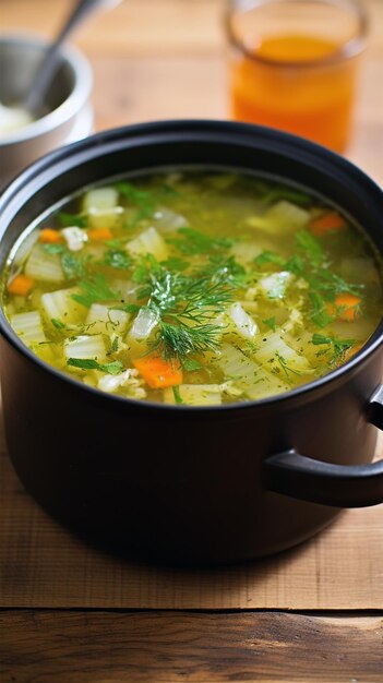 Foto sopa en una olla negra generada por la ia