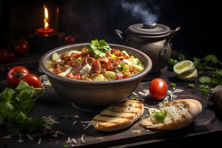 Foto sopa de patatas al horno al estilo shawarma