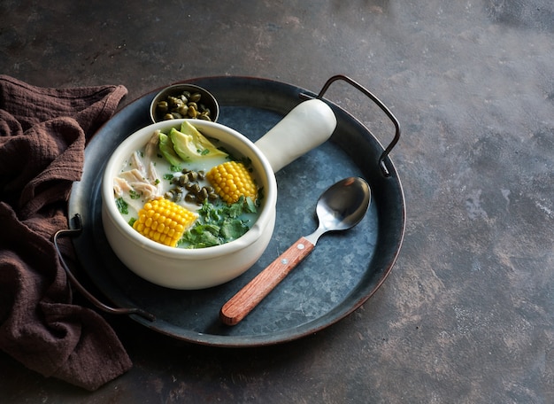 Sopa de patato (Ajiaco Colombiano), sopa típica en Colombia, América Latina