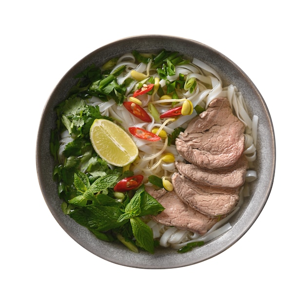 Sopa Pho bo com carne na tigela culinária vietnamita