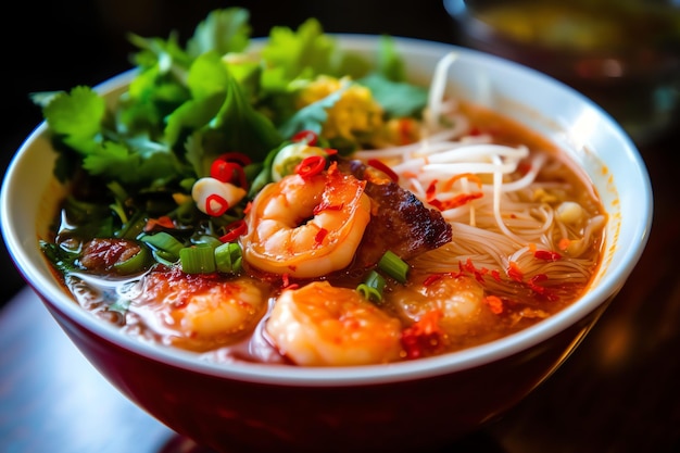 Foto sopa picante de albóndigas con camarón y lima