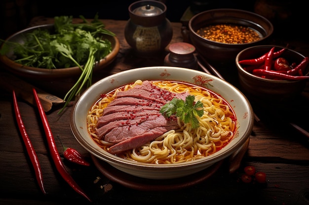 Foto sopa picante de macarrão de carne de vaca de lanzhou
