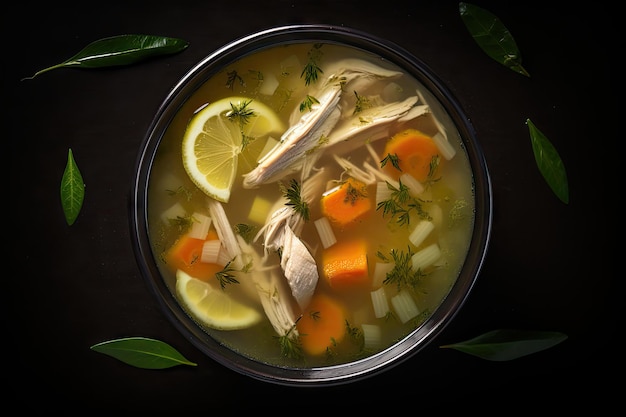 Sopa De Pollo Caldo Blanco Con Verduras Caldo De Carne Casero Resumen Generativo Ai Ilustración