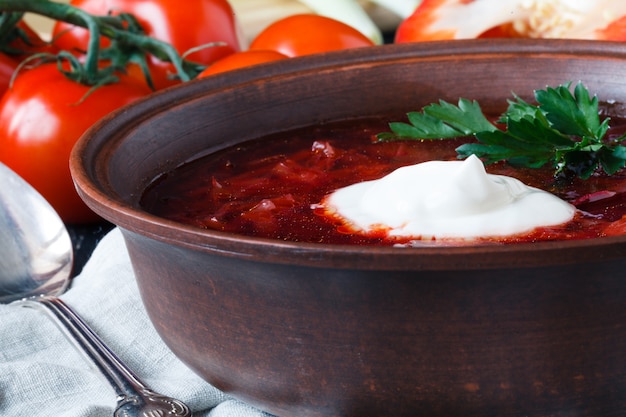 Sopa de remolacha. Borsch tradicional ruso