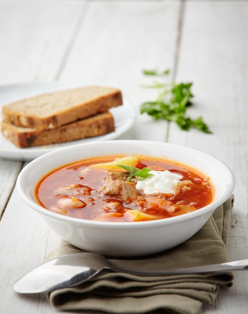 Sopa roja nacional ucraniana borsch con carne