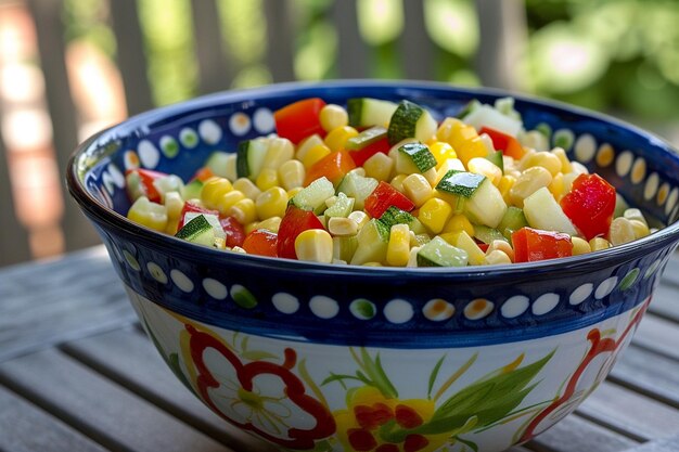 Sopa saludable de maíz y verduras frescas de jardín