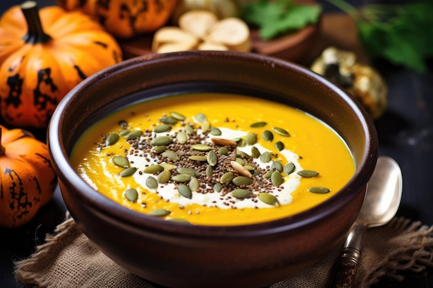 Sopa de semillas de calabaza de otoño para vegetarianos