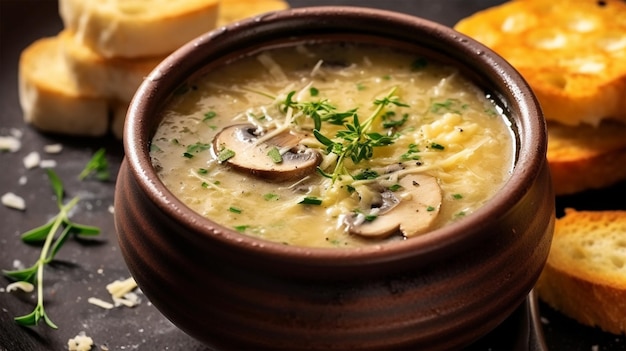 sopa de setas con pan de ajo