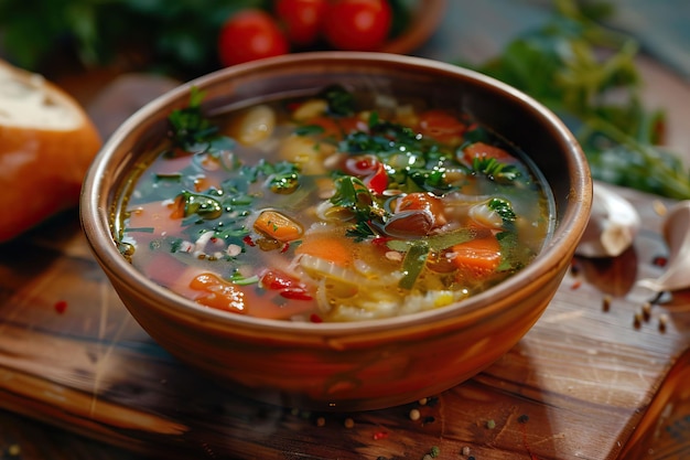 Sopa de sopa de verduras en el cuenco