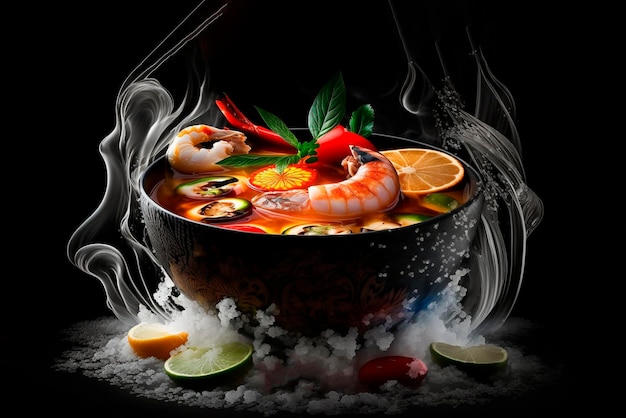 Sopa tailandesa de gambas Tom Yum Generative Ai