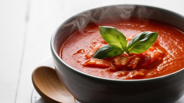 Foto sopa de tomate con albahaca en un cuenco