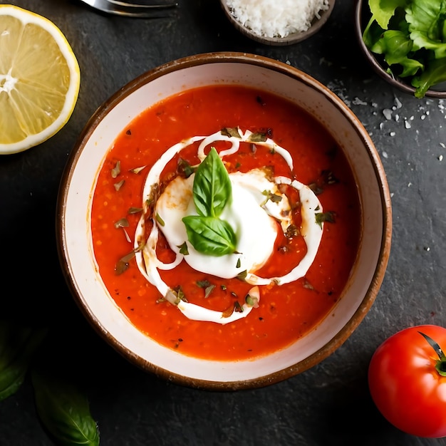 Sopa de tomate con crema Fotografía de comida