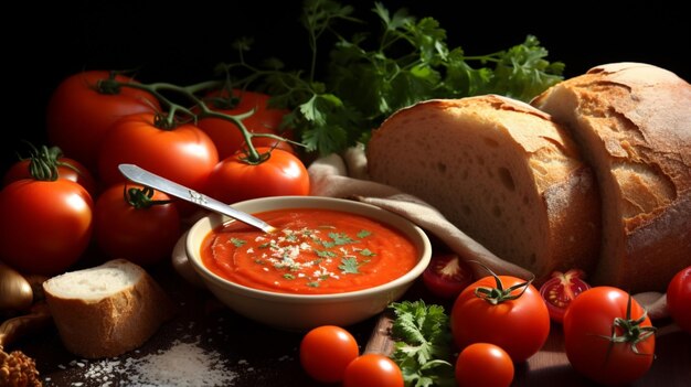 Foto sopa de tomate fresca y saludable comida vegetariana casera