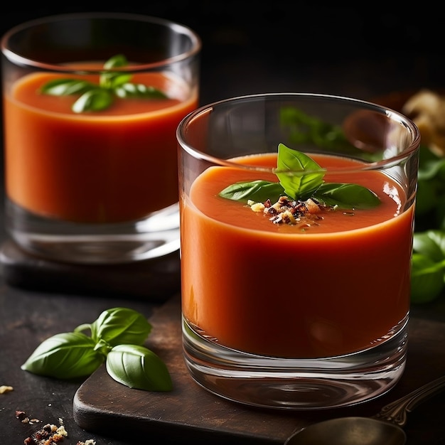 Sopa de tomate con Gazpacho de albahaca