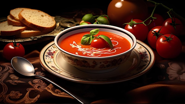 Sopa de tomate en la mesa