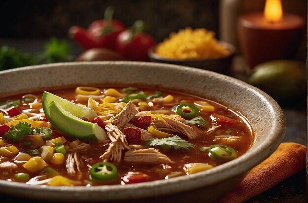 Foto sopa de tortilla de pollo caliente