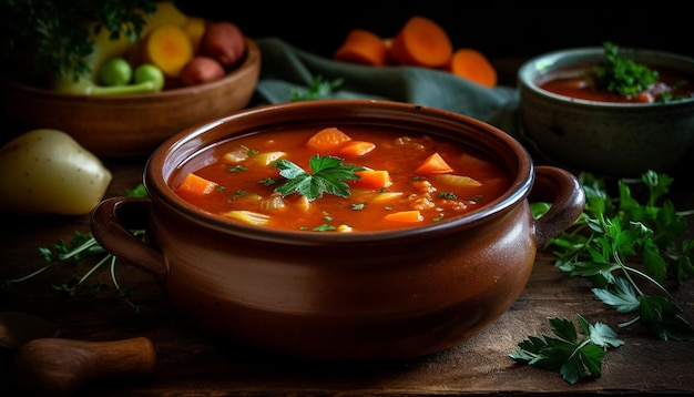 Sopa vegetariana saudável com ingredientes orgânicos frescos gerados por IA