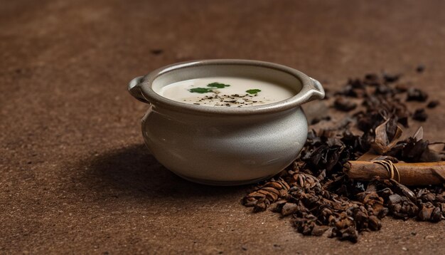 Sopa vegetariana saudável em tigela de madeira