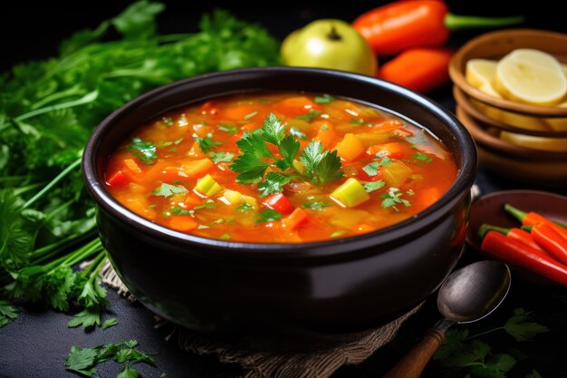 sopa de verduras con perejil