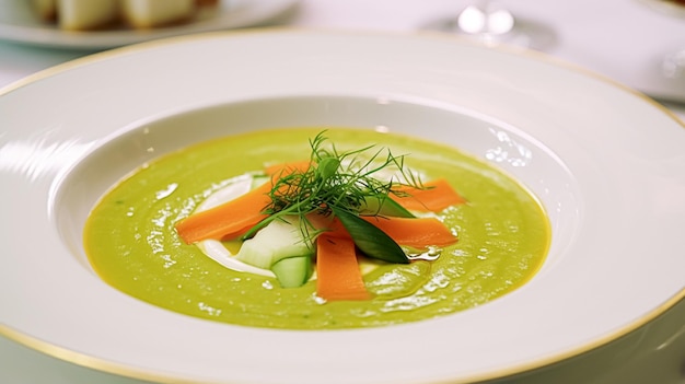 Sopa de verduras en un restaurante campo inglés cocina exquisita menú arte culinario comida y buena comida