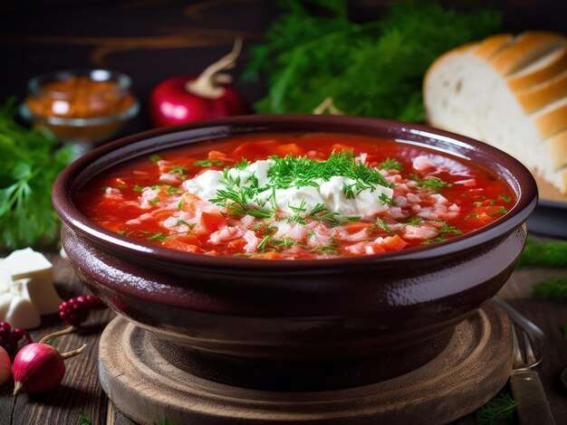 Sopa de verduras tradicional ucraniana borscht