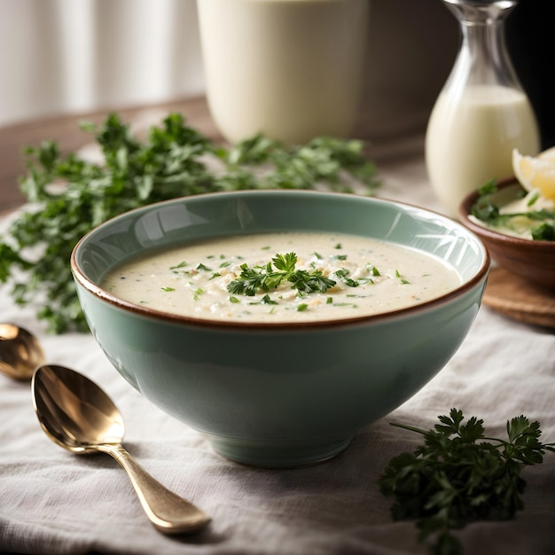 Sopa vichyssoise francesa en un tazón