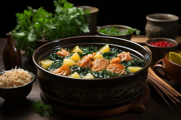 Foto sopa vietnamita de canh chua com abacaxi e peixe