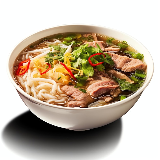 Sopa vietnamita Pho bo con carne y lima comida asiática cocina nacional