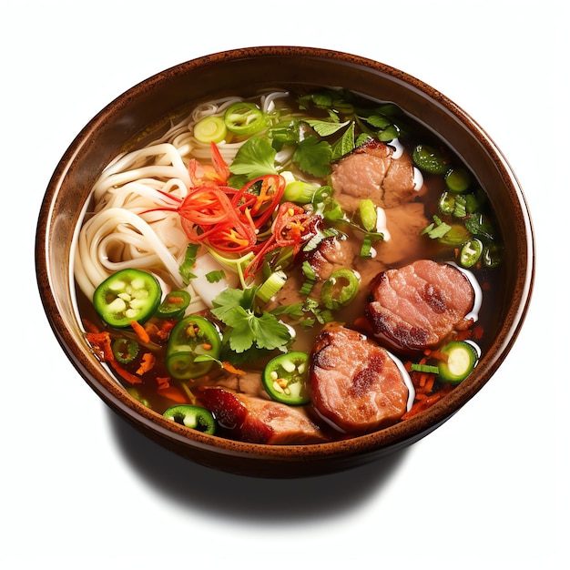 Sopa vietnamita Pho bo com carne e limão comida asiática cozinha nacional