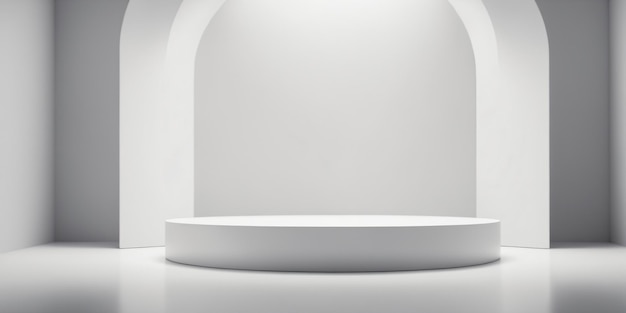 Soporte blanco abstracto para la presentación del producto en una habitación vacía de fondo blanco con sombras de podio