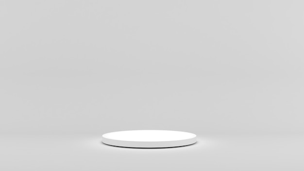 Soporte blanco sobre un fondo blanco, podio simulado para la presentación del producto, representación 3D