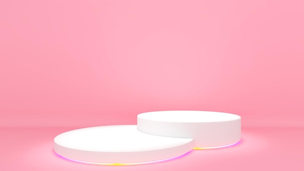 Soporte blanco sobre un fondo rosa claro, simulacro de podio para presentación de producto, renderizado 3D