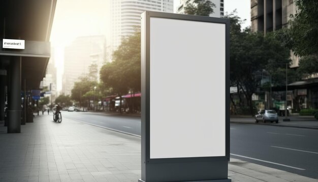 Soporte de cartel de cartelera de calle en blanco en ai generativo de fondo de ciudad